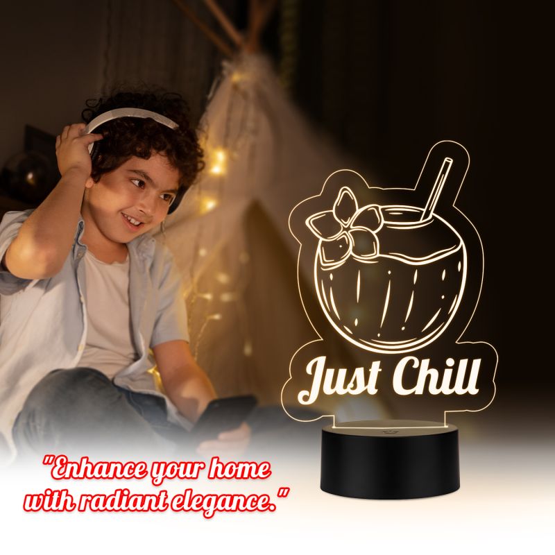 3D Illusion Just Chill Coconut Led Night Lamp with Warm White Color Home Decor